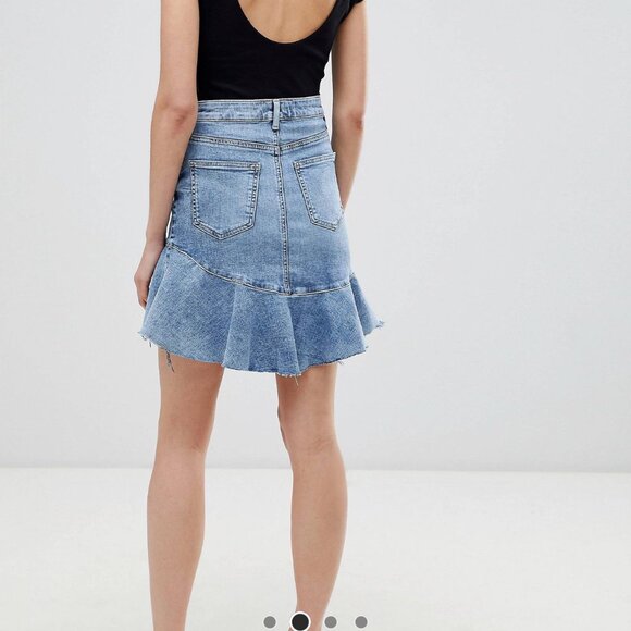 River Island Frill Hem Denim Skirt 2 - Picture 2 of 8